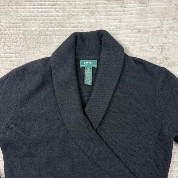 Lauren Ralph Lauren Black Merino Wool Cashmere Angora Shawl Wrap Sweater XL - Picture 2 of 6